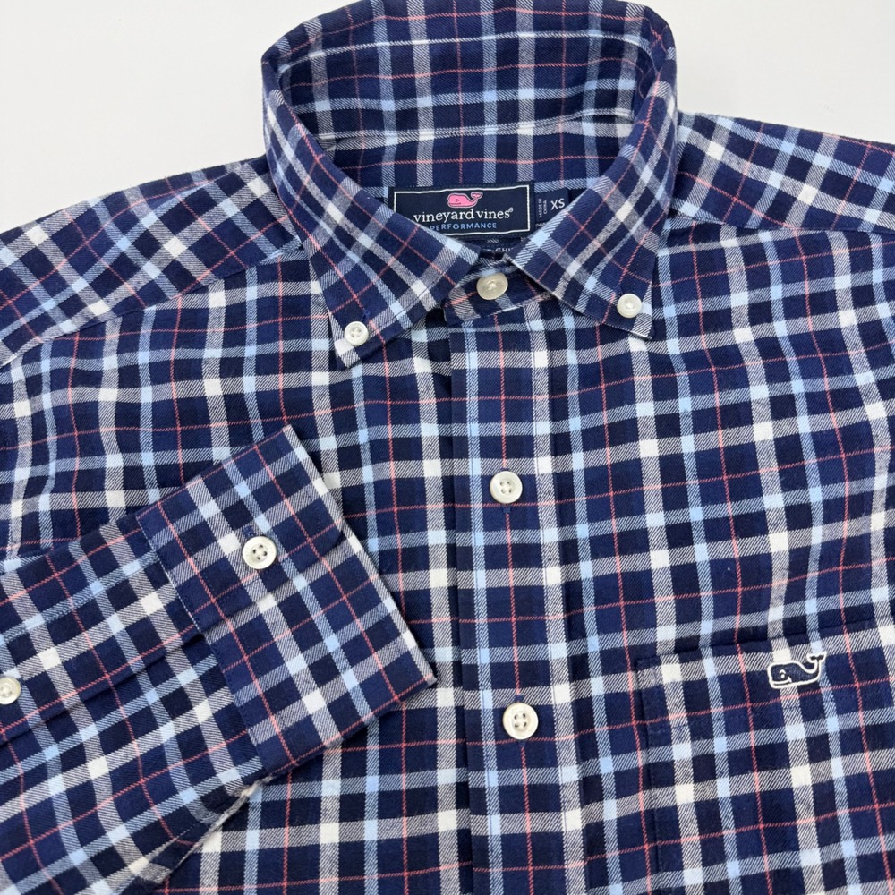 Vineyard Vines Performance Classic Fit Tucker Shirt Navy Blue Plaid Mens XS